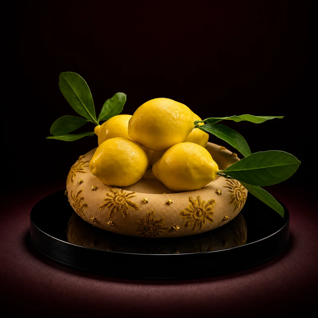 Lemon-shaped yellow entremet