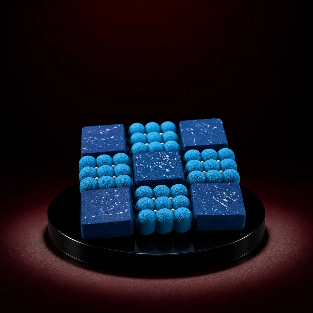 Blue geometric entremet