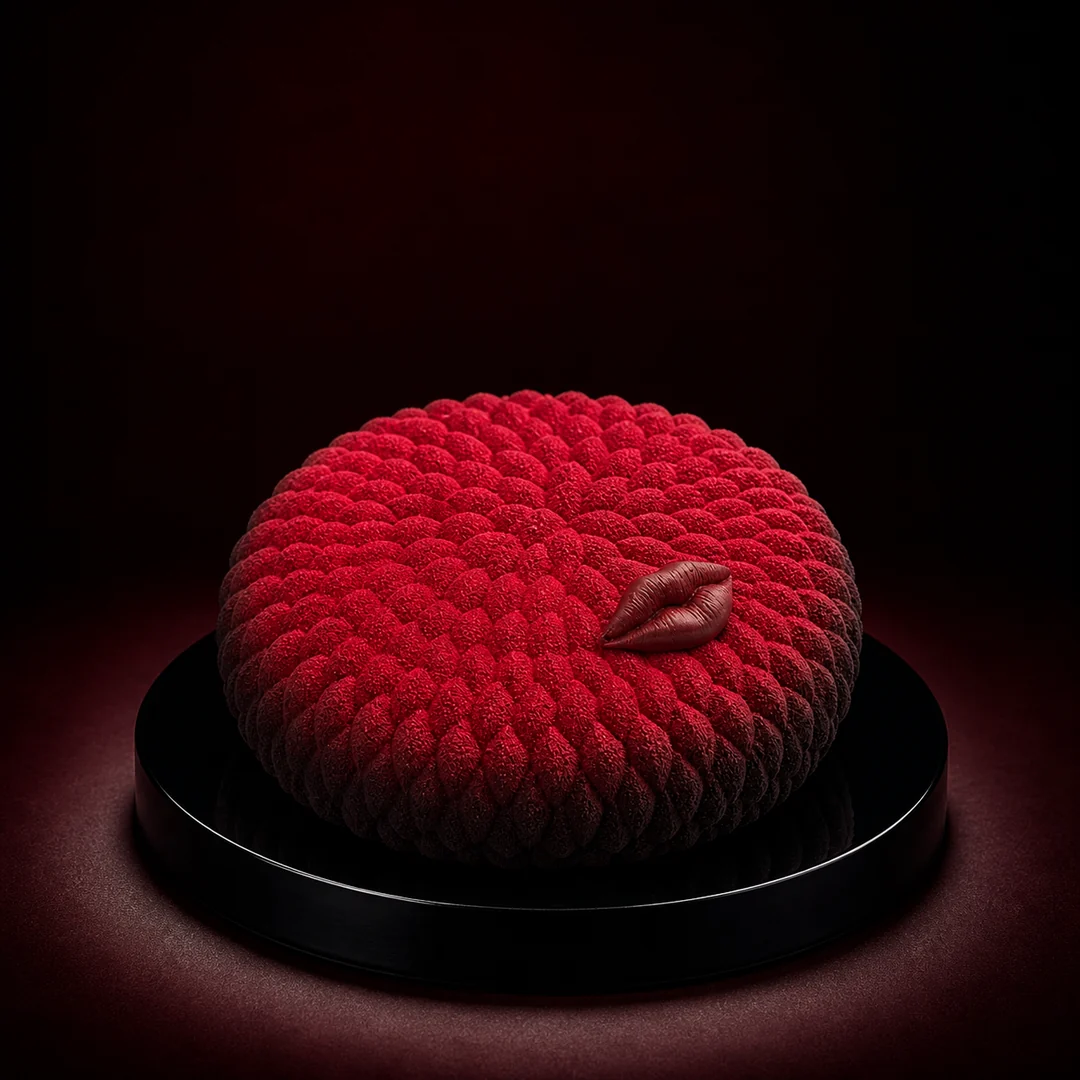 Red entremet with pearl decoration