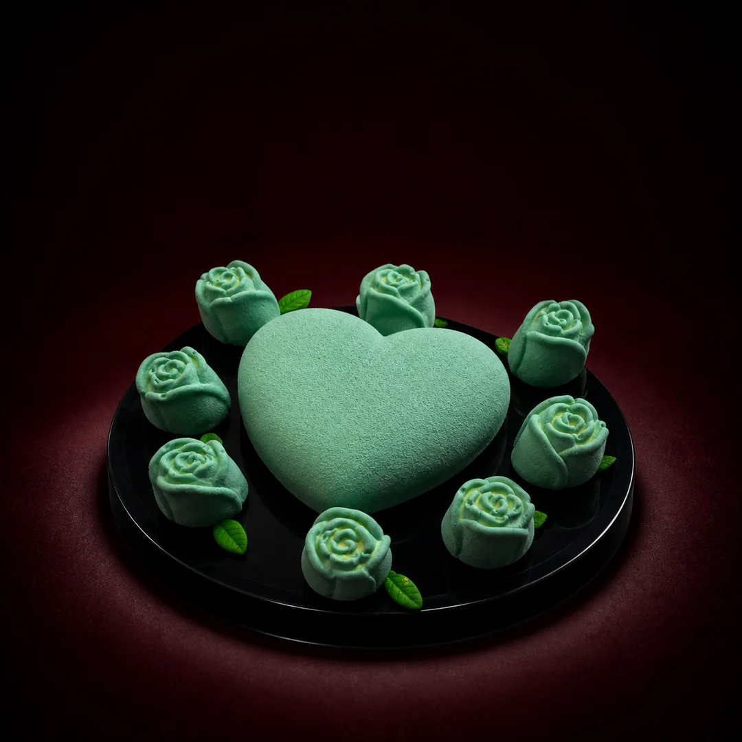 Mint green heart entremet